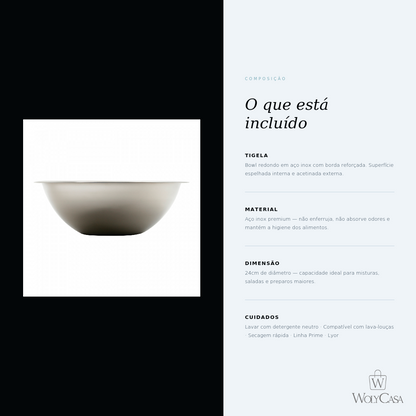 Tigela de Aço Inox Prime 24cm - Lyor