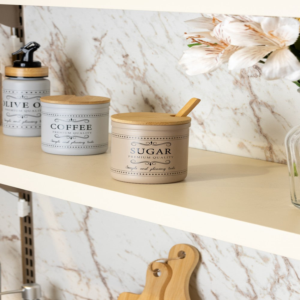 Açucareiro com Tampa e Colher de Bambu Corteccia 300ml Vidro - Lyor