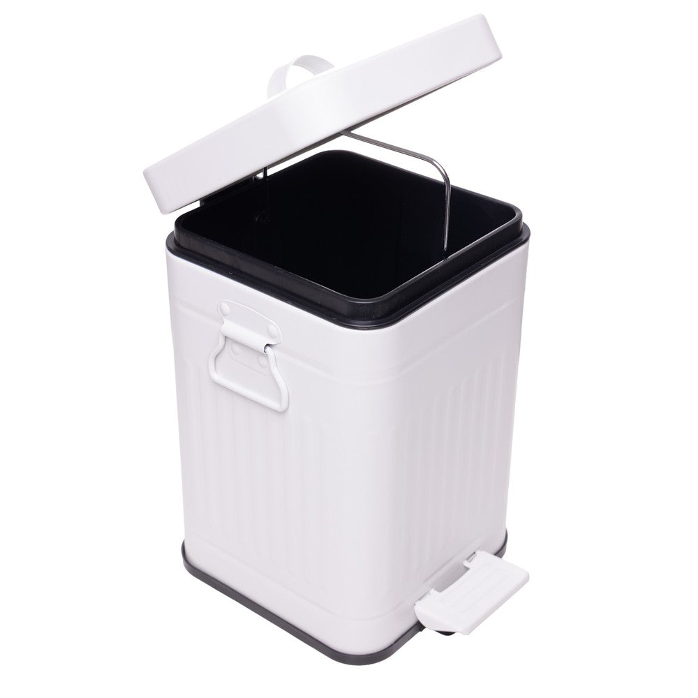 Lixeira Quadrada com Alça Retrô 5L Branca Metal - Lyor