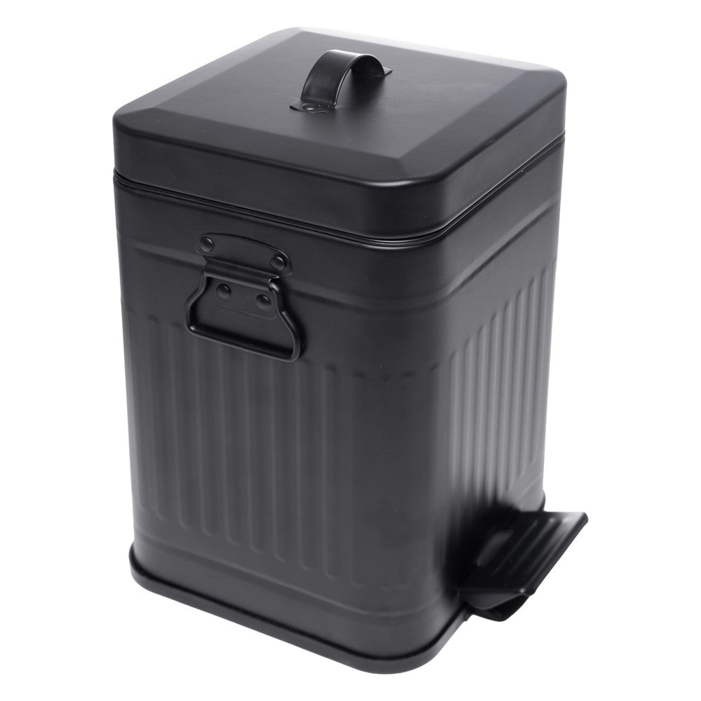 Lixeira Quadrada com Alça Retrô 5L Preto Metal - Lyor