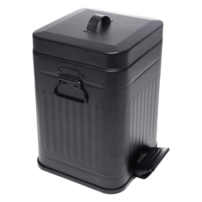Lixeira Quadrada com Alça Retrô 5L Preto Metal - Lyor