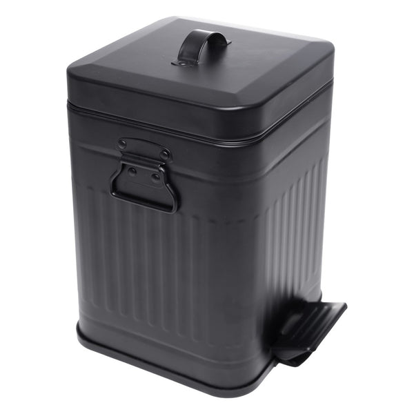 Lixeira Quadrada com Alça Retrô 5L Preto Metal - Lyor