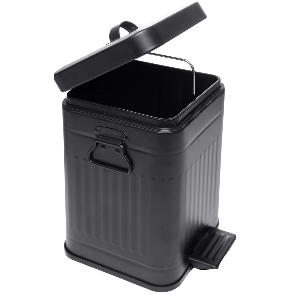 Lixeira Quadrada com Alça Retrô 5L Preto Metal - Lyor