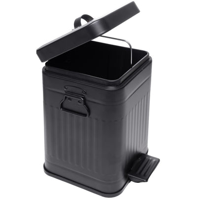 Lixeira Quadrada com Alça Retrô 5L Preto Metal - Lyor