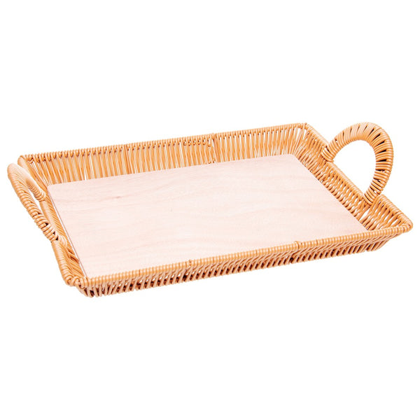 Bandeja Retangular com Alça Vertice 35cm x 20cm x 8,5cm Natural Plástico - Lyor