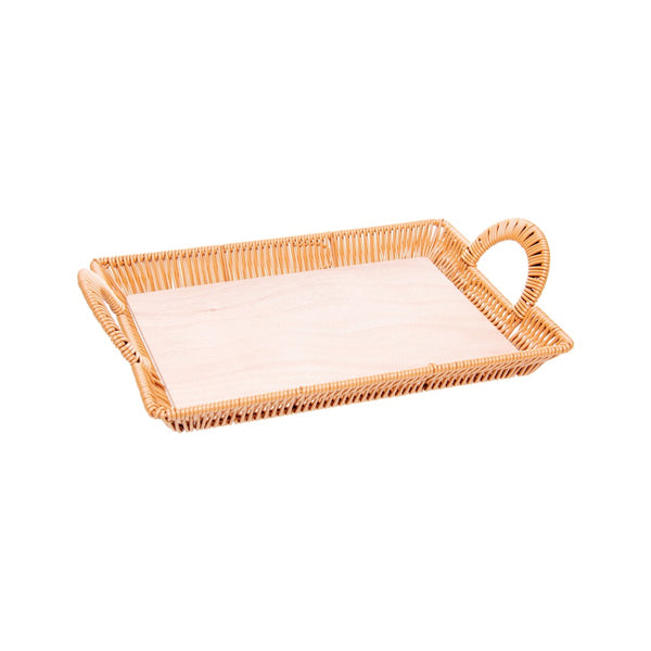 Bandeja Retangular com Alça Vertice 39,5cm x 25cm x 8,5cm Natural Plástico - Lyor
