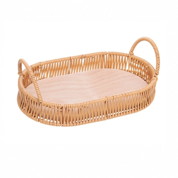 Bandeja Oval com Alça Vertice 26cm x 16cm x 10cm Natural Plástico - Lyor