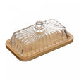 Manteigueira com Base de Bambu Striata 18cm x 10,5cm x 7,5cm Vidro - Lyor