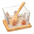 Conjunto 3 Peças Petisqueira Quadrada Colher e Suporte Encanto de Natal 9cm x 9cm x 7cm Bambu - Lyor