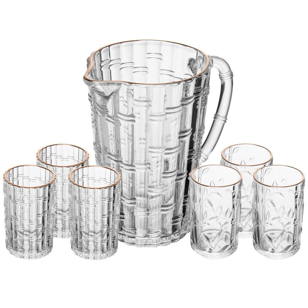 Conjunto 7 Peças Jarra Lanai com 6 Copos com Fio de Ouro 1L/280ml Cristal Ecológico - Lyor