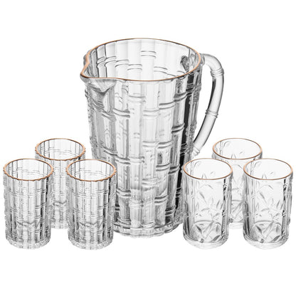 Conjunto 7 Peças Jarra Lanai com 6 Copos com Fio de Ouro 1L/280ml Cristal Ecológico - Lyor