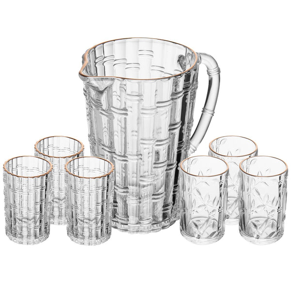 Conjunto 7 Peças Jarra Lanai com 6 Copos com Fio de Ouro 1L/280ml Cristal Ecológico - Lyor