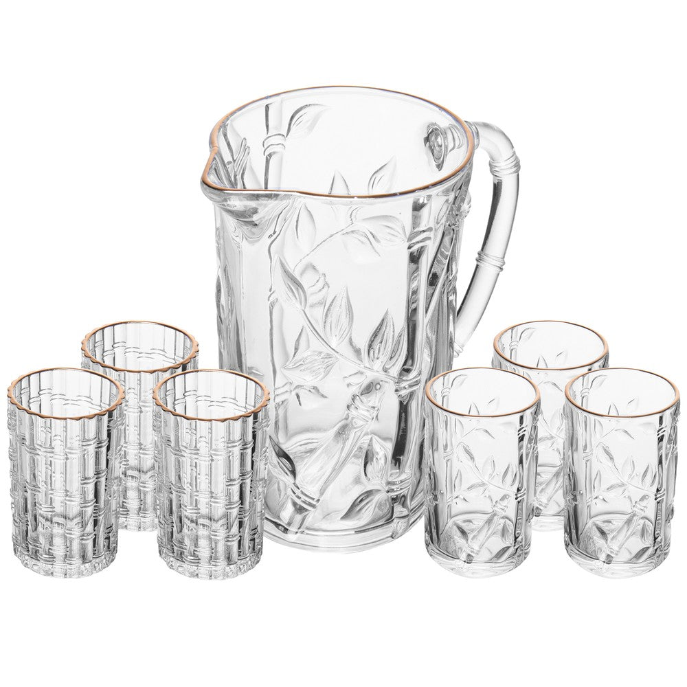 Conjunto 7 Peças Jarra Kona com 6 Copos com Fio de Ouro 1L/280ml Cristal Ecológico  - Lyor