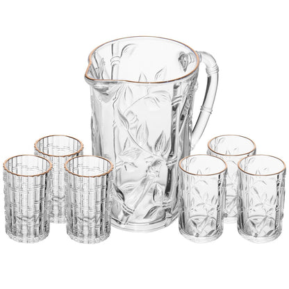 Conjunto 7 Peças Jarra Kona com 6 Copos com Fio de Ouro 1L/280ml Cristal Ecológico  - Lyor