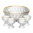 Conjunto 5 Peças Bowl e 4 Taças de Sobremesa Diamond com Fio de Ouro 1,1L/120ml Cristal - Lyor