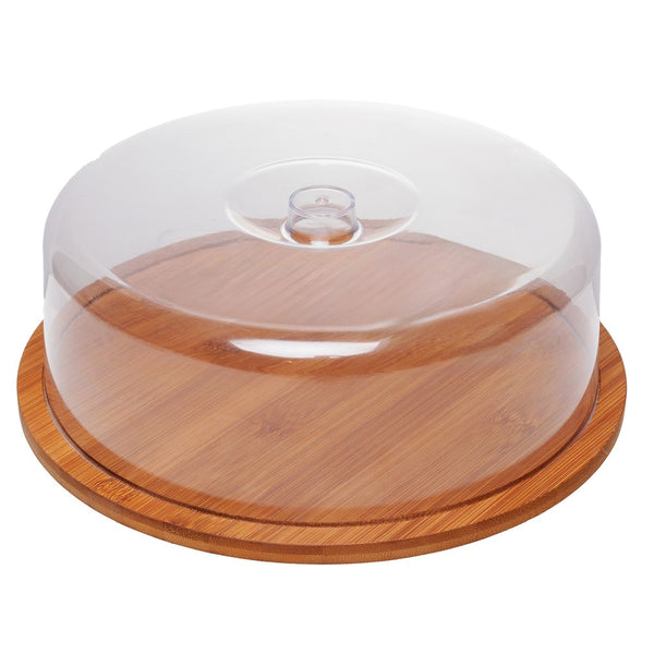 Prato para Bolo com Tampa Plástica Carbon 28cm x 28cm x 9,5cm Bambu - Lyor