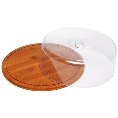 Prato para Bolo com Tampa Plástica Carbon 28cm x 28cm x 9,5cm Bambu - Lyor