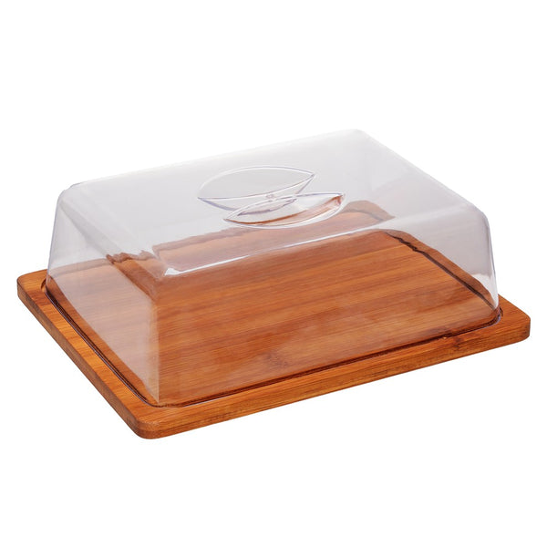 Queijeira Retangular com Tampa Plástica Carbon 24cm x 18,5cm x 7,5cm Bambu - Lyor