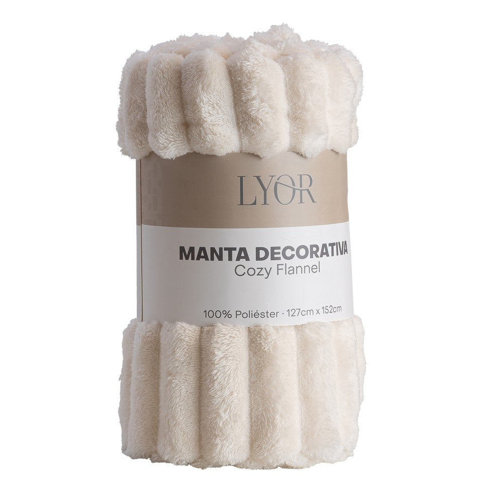 Manta Decorativa Cozy Flannel 127cm x 152cm Off White Poliéster - Lyor