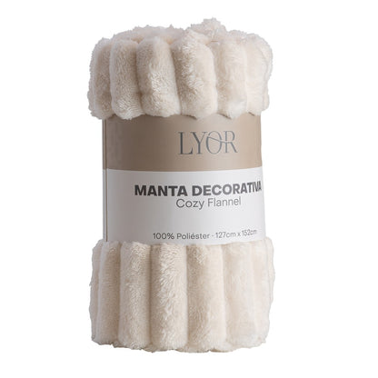 Manta Decorativa Cozy Flannel 127cm x 152cm Off White Poliéster - Lyor