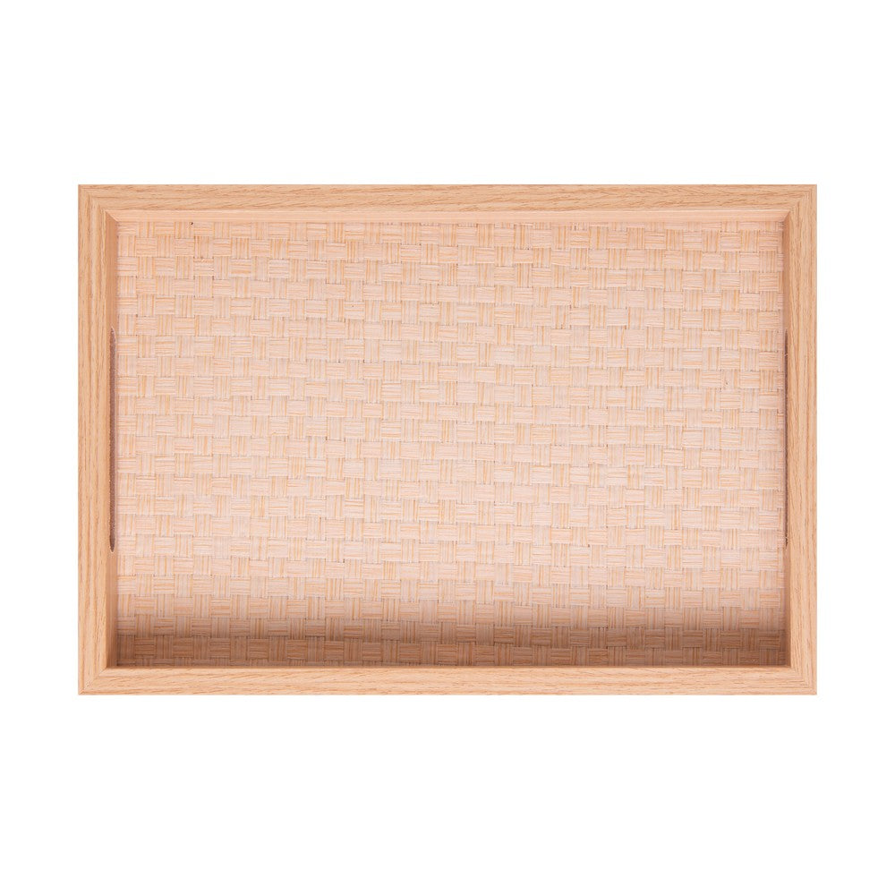 Bandeja Retangular Trançado Colonial 36,5cm x 26,5cm x 4cm Natural MDF - Lyor