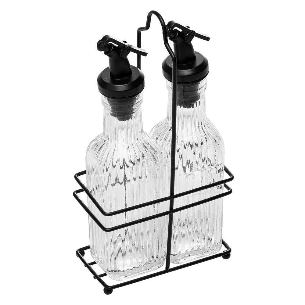 Conjunto Galheteiro com Suporte de Metal Preto Classic Glass 200ml Vidro - Lyor