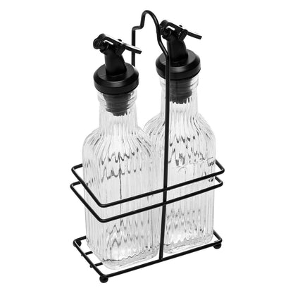 Conjunto Galheteiro com Suporte de Metal Preto Classic Glass 200ml Vidro - Lyor