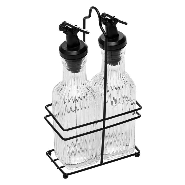 Conjunto Galheteiro com Suporte de Metal Preto Classic Glass 200ml Vidro - Lyor