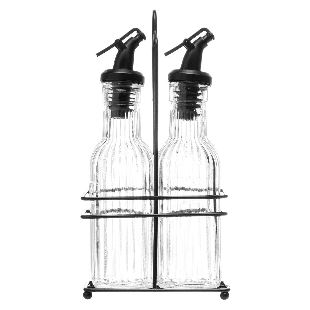 Conjunto Galheteiro com Suporte de Metal Preto Classic Glass 200ml Vidro - Lyor