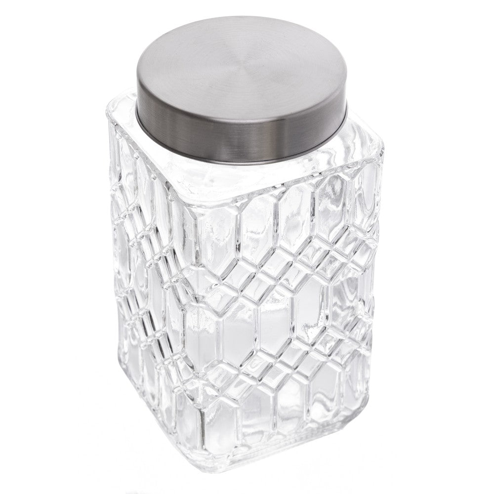 Pote com Tampa de Metal Hexa 1L Vidro - Lyor