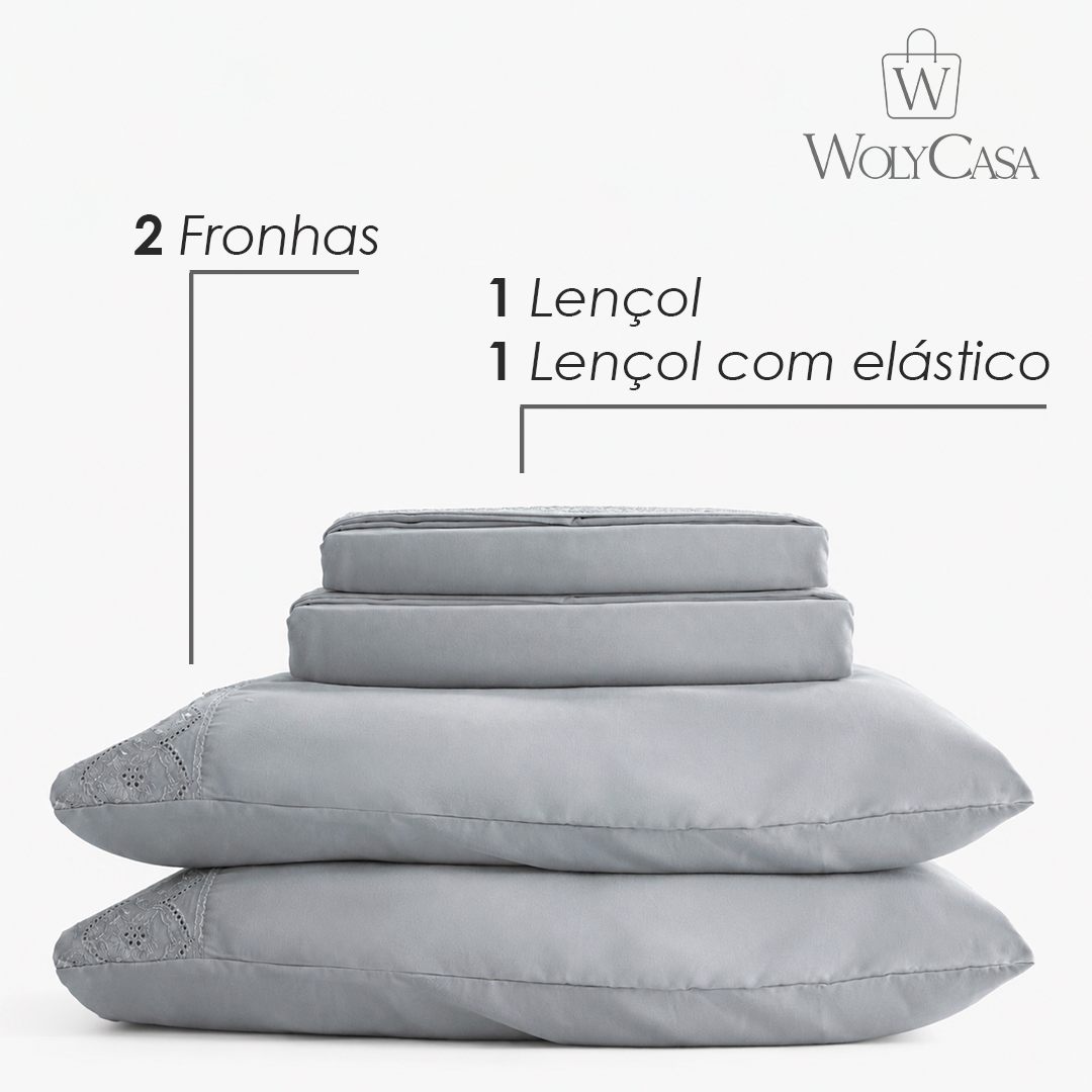 Jogo de Cama Bordado Queen Belle Maison Cinza Microfibra - Lyor