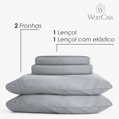 Jogo de Cama Bordado Queen Belle Maison Cinza Microfibra - Lyor