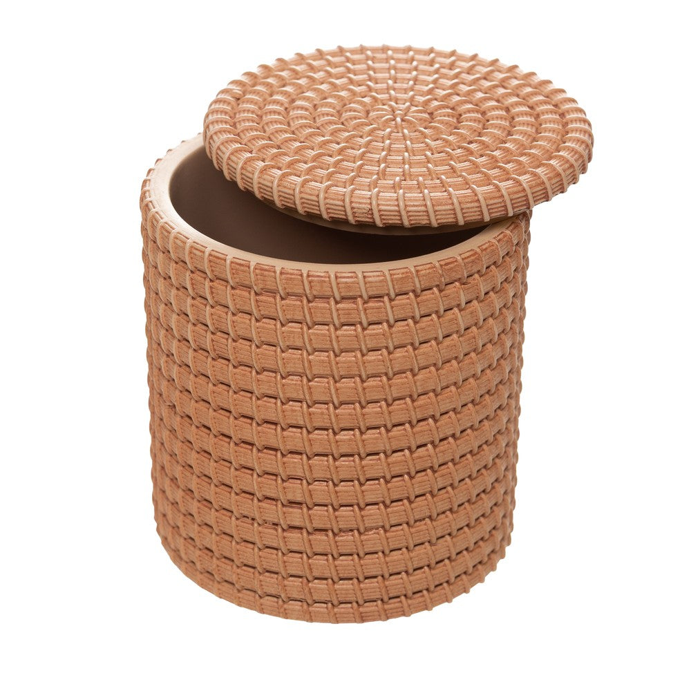 Porta Algodão com Tampa Maui 8cm x 9cm Marrom Poliresina - Wolff
