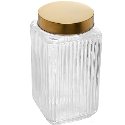 Conjunto 3 Potes com Tampa Dourada Lines 1L/750ml/500ml Vidro - Wolff