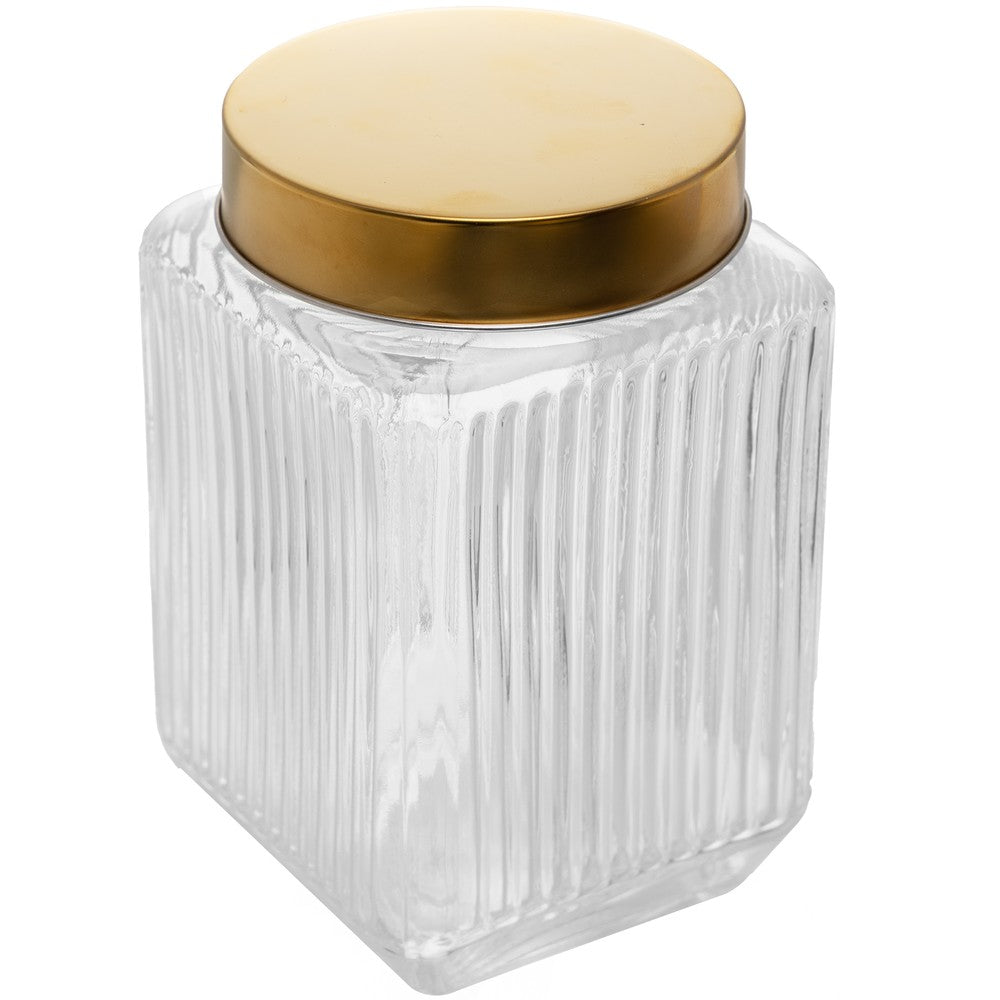 Conjunto 3 Potes com Tampa Dourada Lines 1L/750ml/500ml Vidro - Wolff