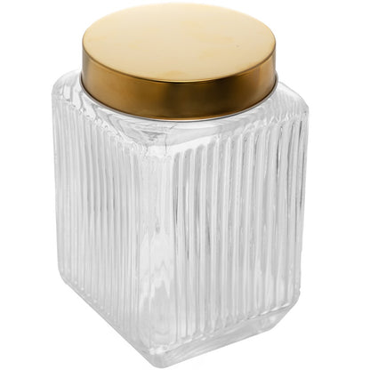 Conjunto 3 Potes com Tampa Dourada Lines 1L/750ml/500ml Vidro - Wolff