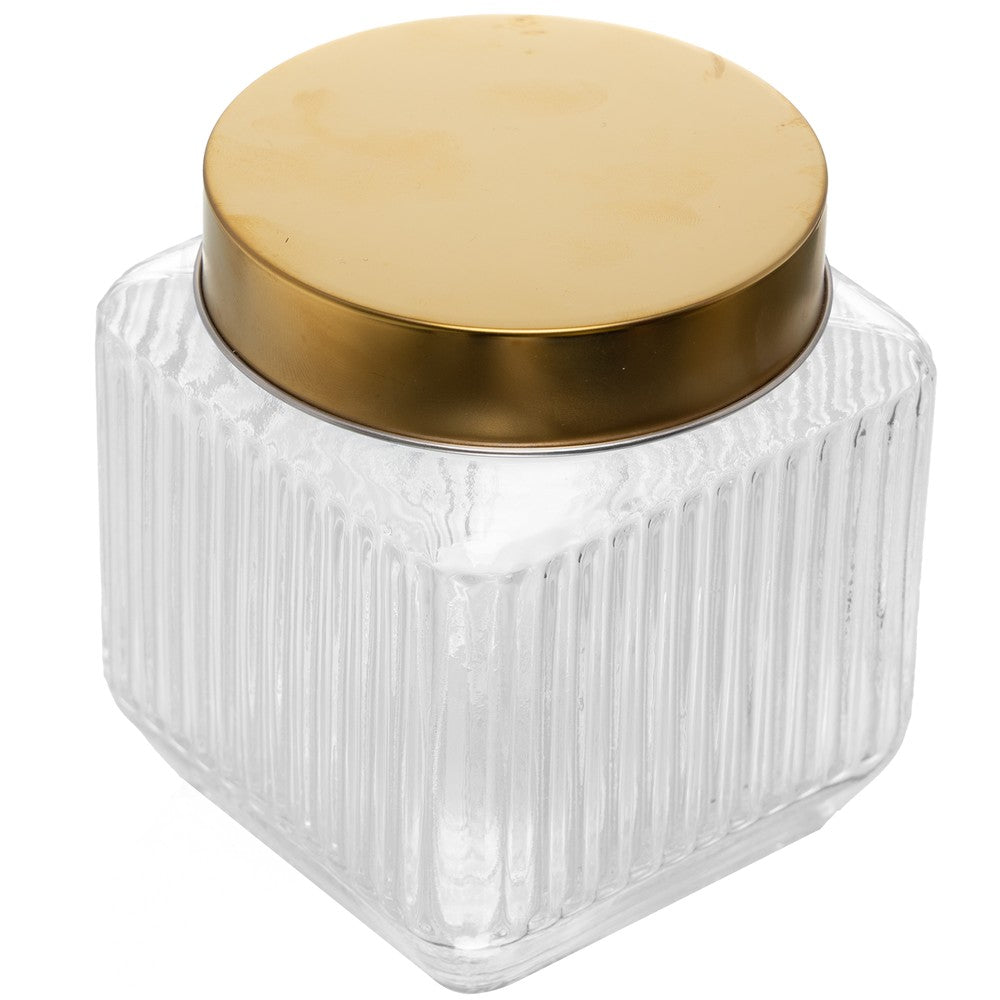 Conjunto 3 Potes com Tampa Dourada Lines 1L/750ml/500ml Vidro - Wolff