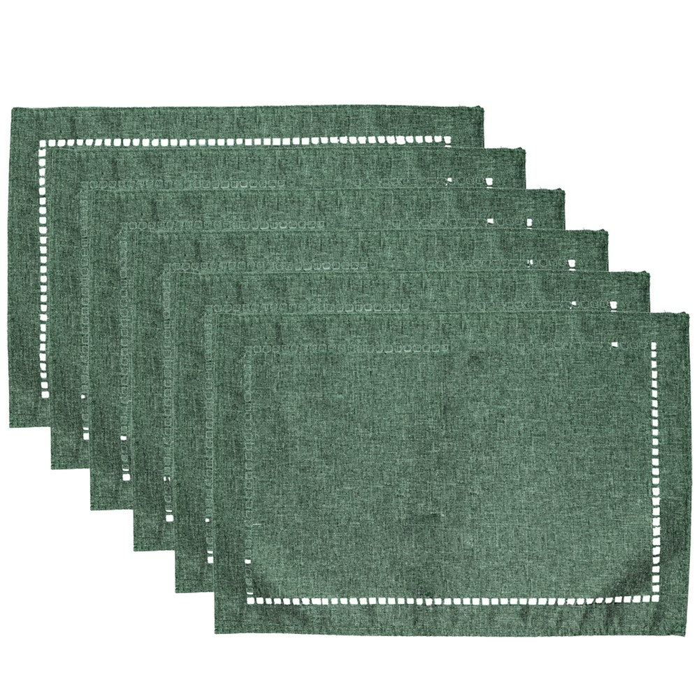 Conjunto 6 Lugares Americanos Lévis 45cm x 30cm Verde Escuro Poliéster AM - Lyor