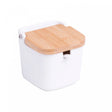 Saleiro de Mesa de Cerâmica com Tampa de Bambu e Colher Bianco 9cm x 9cm x 8,5cm - Lyor