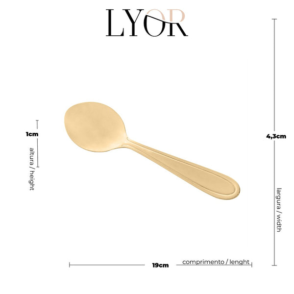 Conjunto 6 Colheres de Mesa de Aço Inox Gastro Dourado 19cm - Lyor