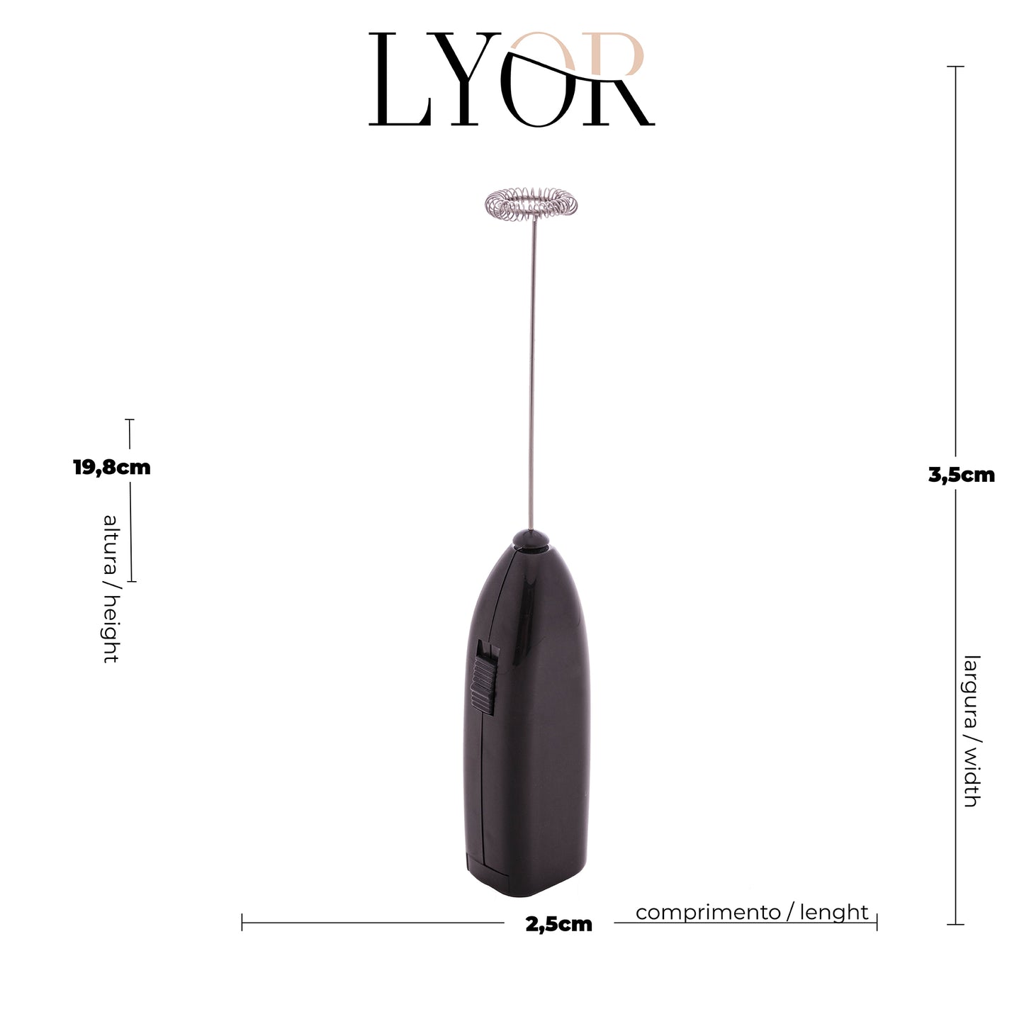 Mini Mixer Elétrico para Bebidas de Inox e Plástico Preto - Lyor