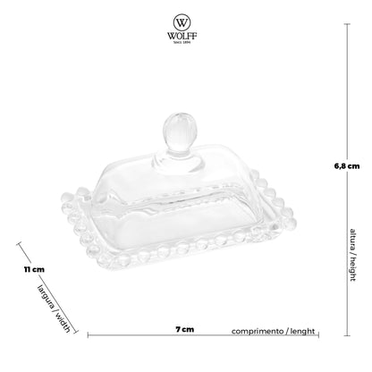 Manteigueira de Cristal Pearl 11cm x 7cm x 7cm - Wolff
