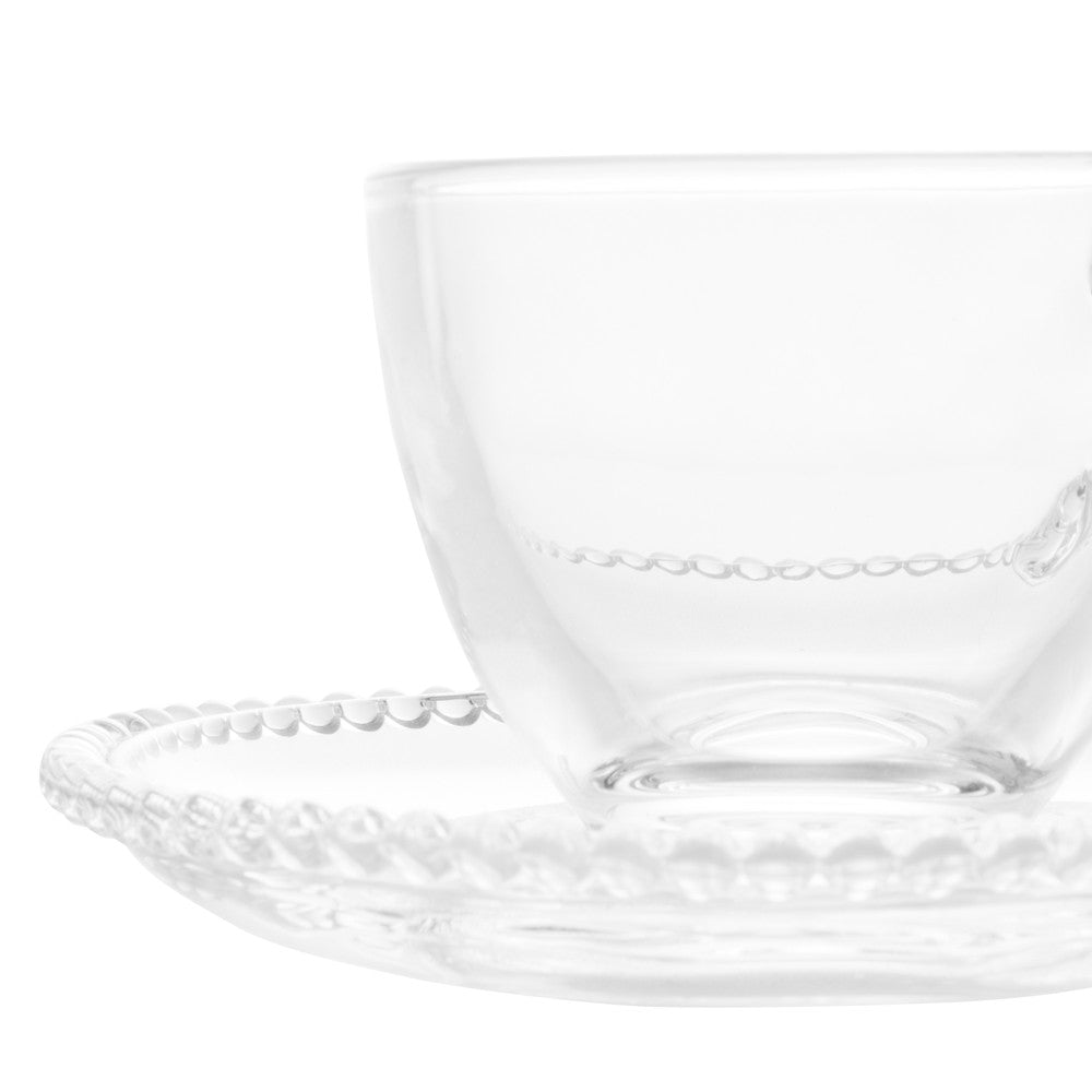 Conjunto 4 Xícaras de Café de Cristal com Pires Pearl 80ml - Wolff