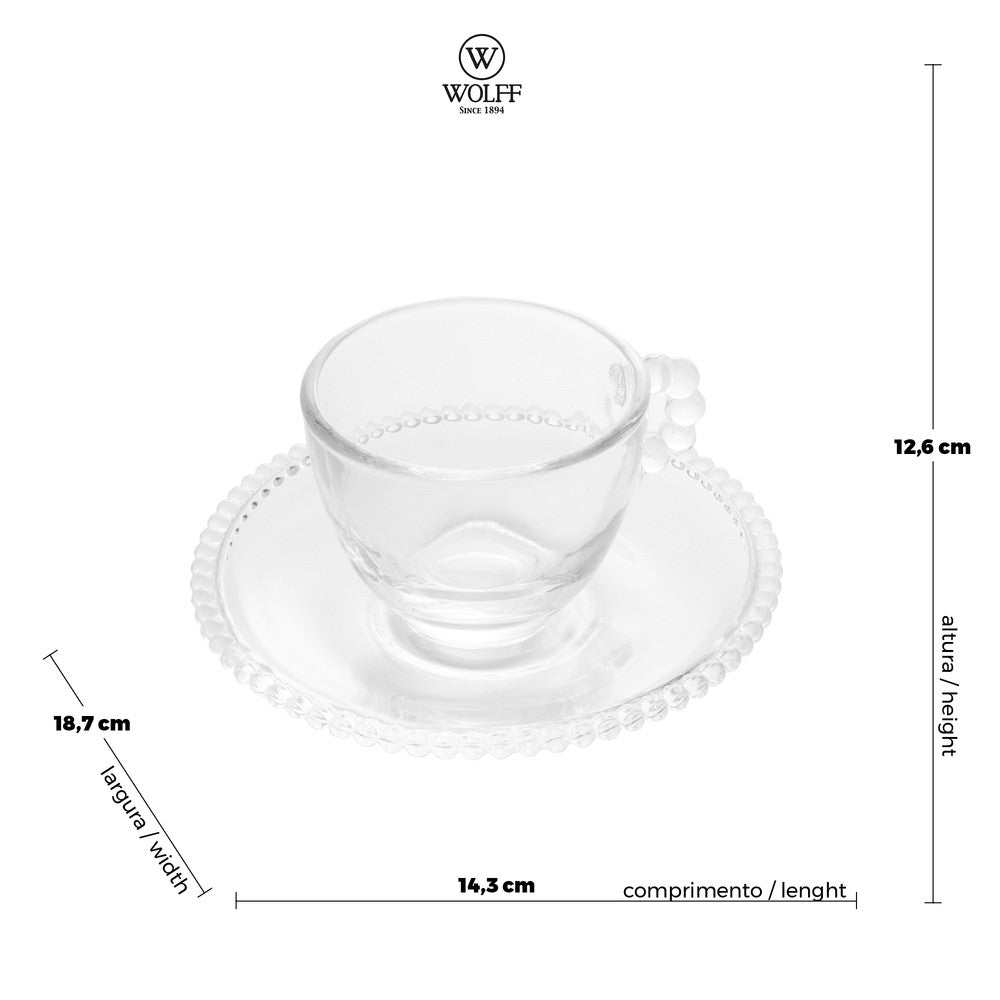 Conjunto 4 Xícaras de Café de Cristal com Pires Pearl 80ml - Wolff