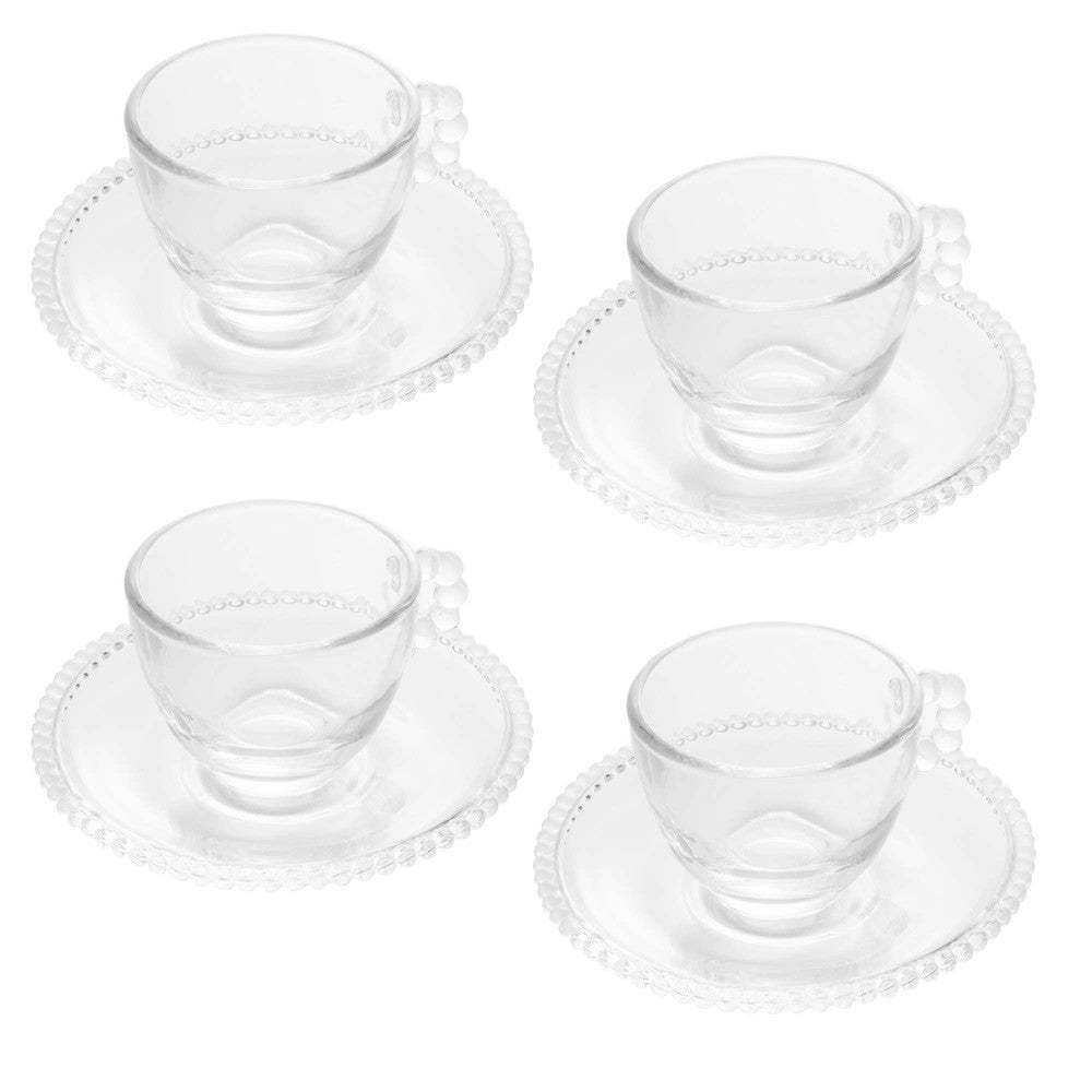 Conjunto 4 Xícaras de Café de Cristal com Pires Pearl 80ml - Wolff