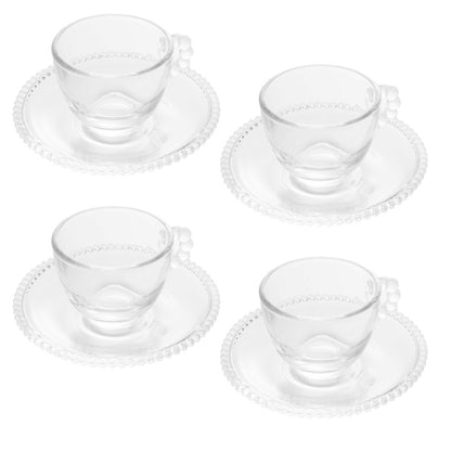 Conjunto 4 Xícaras de Café de Cristal com Pires Pearl 80ml - Wolff
