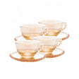 Conjunto 4 Xícaras de Chá de Cristal com Pires Pearl Âmbar Metalizado 180ml - Wolff