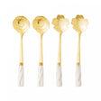 Conjunto 4 Colheres de Chá de Aço Inox com Cabo de Cerâmica Flowers Dourado/Branco - Wolff