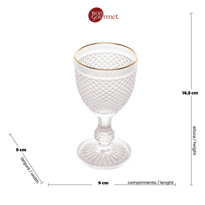 Conjunto 6 Taças de Água De Vidro Com Fio Dourado Bico De Jaca 300Ml - Wolff