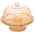 Prato para Bolo de Cristal com Pé e Tampa Pearl Âmbar Metalizado 31cm x 25cm - Wolff